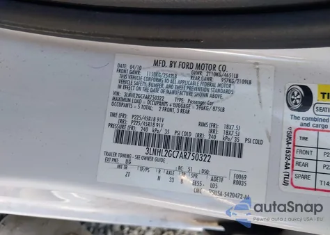 2010 Lincoln Mkz из США, поврежденный, VIN 3LNHL2GC7AR750322